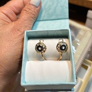 18k vintage yellow gold with CZ stones.. pre- love earrings stamp 750-18k